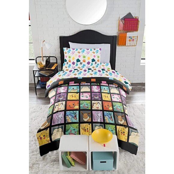 𝅺POKÉMON Twin Bed Set 64" x 86" Heavy Weight Comforter Sheet Pillow Case Kid NWT - Picture 1 of 8